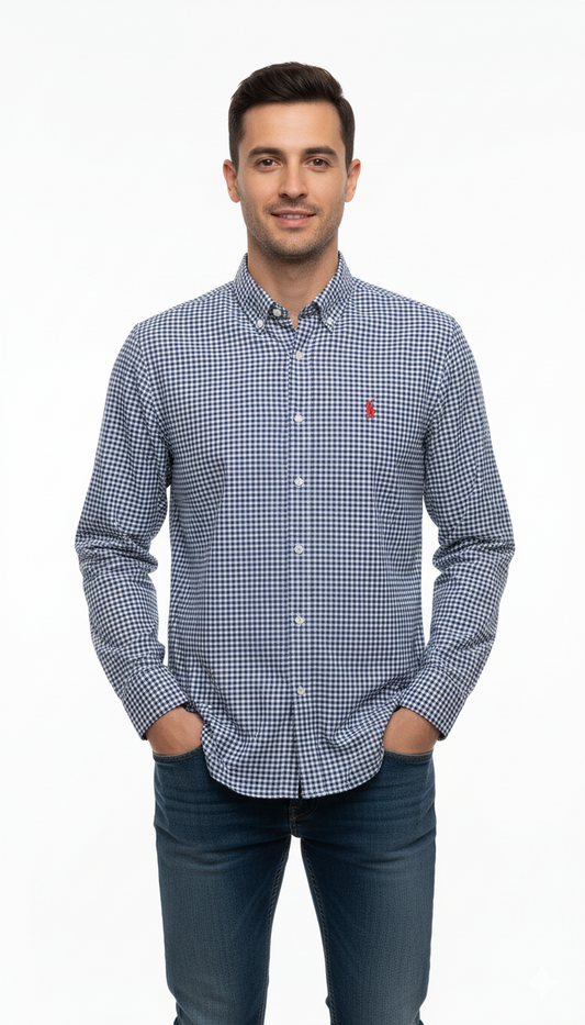 NXT MENS SLIM MICRO CHECK LOGO SHIRT
