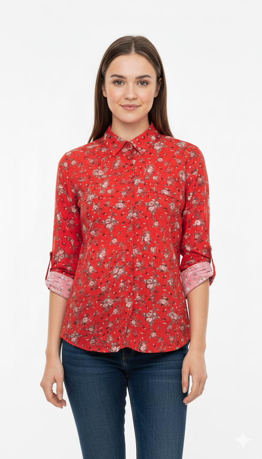 INFLUX Women Floral Double Pocket Shirt