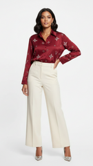 Womens Elegant Embellished Satin Rich Maroon Shirt