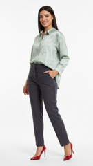 Womens Elegant Embellished Satin Mint Green Shirt