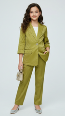 Girls Olive Green Textured Fancy Blazer