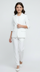 Girls Classic Textured Fancy White Blazer