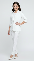 Girls Classic Textured Fancy White Blazer