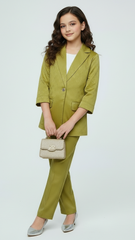 Girls Olive Green Textured Fancy Blazer