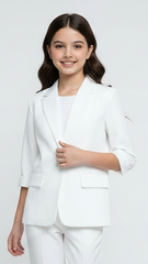 Girls Classic Textured Fancy White Blazer