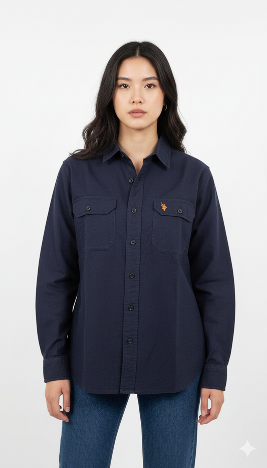 WOMENS DOUBLE POCKET WARM COTTON SHIRT