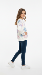 LCW GIRLS WHITE FLORAL PRINTED SWEATSHIRT