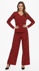 OYSHO WOMEN HEART PRINTED V NECK T SHIRT AND WIDE LEG TROUSER SET