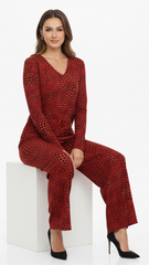 OYSHO WOMEN HEART PRINTED V NECK T SHIRT AND WIDE LEG TROUSER SET