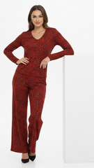 OYSHO WOMEN HEART PRINTED V NECK T SHIRT AND WIDE LEG TROUSER SET