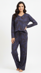 OYSHO WOMEN FLORAL V NECK T SHIRT AND WIDE LEG TROUSER SET