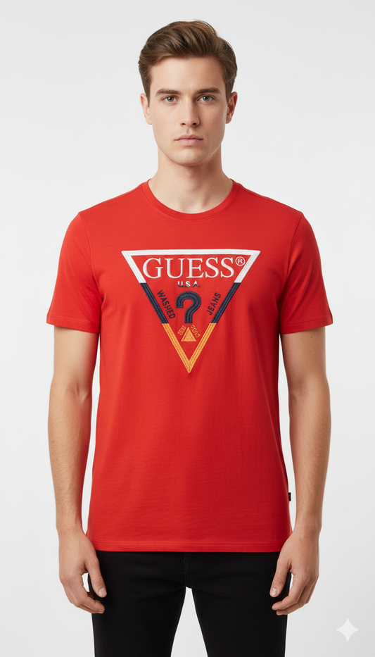 GUESS MENS LOGO EMBROIDED T-SHIRT
