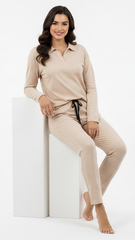 OYSHO WOMEN FLORAL EMBROIDED COLLAR T SHIRT AND TROUSER SET