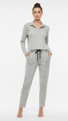 OYSHO WOMEN FLORAL EMBROIDED COLLAR T SHIRT AND TROUSER SET