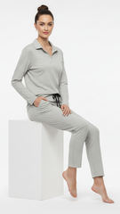 OYSHO WOMEN FLORAL EMBROIDED COLLAR T SHIRT AND TROUSER SET