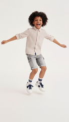 میرے CHICCO بچوں کی جیب کے ساتھ دھاری دار لینن کی قمیض