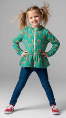 زیڈ آر گرلز پرنٹ شدہ زپر ہوڈی فریلز کے ساتھ