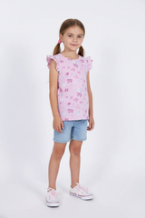 KIDS HEADQUARTERS Girls’ Pink Floral Ruffle Sleeve Top