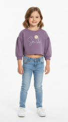 LCW Girls Purple Crop Sweatshirt