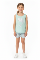 LIGHT TURQUOISE DOLPHIN PRINTED TANK TOP
