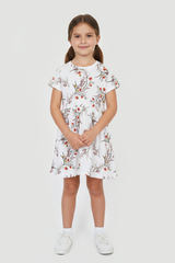 GIRLS FLORAL PRINTED WHITE DRESS