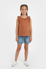 BROWN DOTTED COTTON VEST TOP