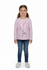 TEX BABY Girls Pink Striped Flamingo Long Sleeve T-Shirt
