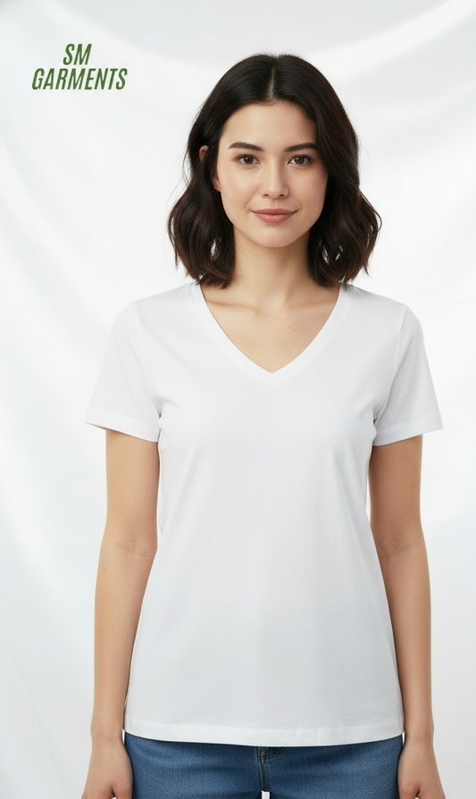 NICE & CHIC WOMEN BASIC V NECK HALF SLEEVES T-SHIRT