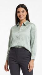 Womens Elegant Embellished Satin Mint Green Shirt