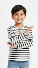 Boys Classic Striped Henley Neck Full Sleeve T Shirt