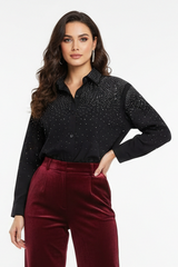 Womens Embellished Black Button Up Shirt
