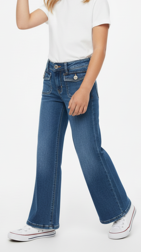 H&M GIRLS WIDE LEG FLAP POCKETS JEANS