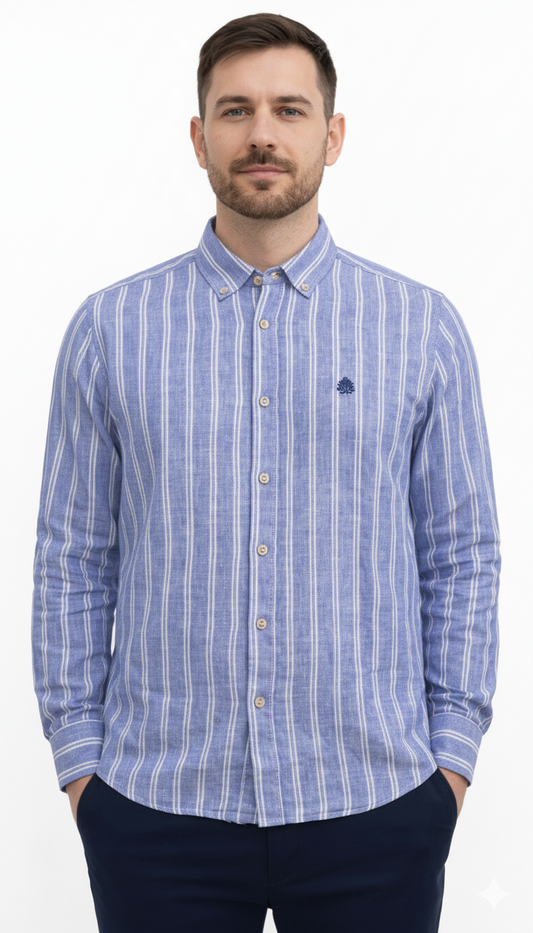 SPF MENS CUSTOM FIT LINEN STRIPED SHIRT