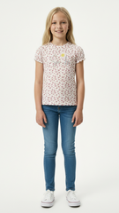 LC WAIKIKI Girls Pink Hearts Printed Embroided Text Tee