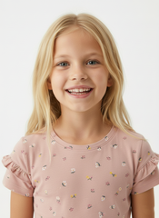 NAME IT Girls Textured Floral Printed Tee