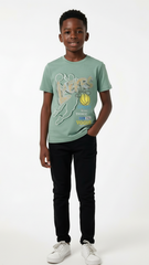 LCW Boys Green Graphic Print Cotton T Shirt