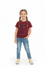 Girls Maroon Cat Umbrella T-Shirt