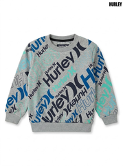 Hurley Boys Heather Grey All-Over Logo Print Long-Sleeve Sweatshirt| SM GARMENTS