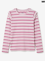 H&M Girls' Pink & White Striped Long-Sleeve Ruffle-Shoulder T-Shirt| SM GARMENTS