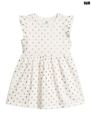 H&M Girls White Metallic Rose Gold Polka Dot Ruffle Flutter-Sleeve Dress| SM GARMENTS