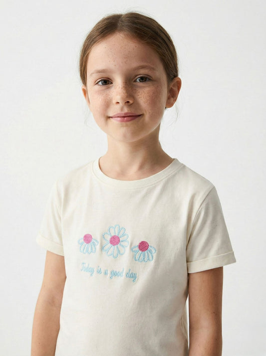 NAME IT Girls Glittered Embroided Sunflower Tee