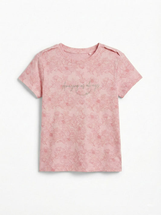 LC WAIKIKI Girls Floral Embroided Text Tee