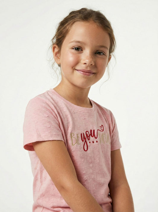 NAME IT Girls Textured Embroided Text Tee