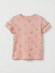 LC WAIKIKI Girls Pink Playfull Printed Textured Tee