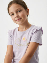 NAME IT Girls Textured Embroided Text Printed Tee