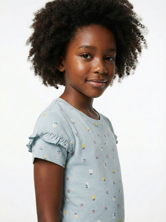 NAME IT Girls Textured Floral Tee