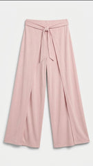 OYSHO Womens Tie Waist Layered Wide Leg Trouser