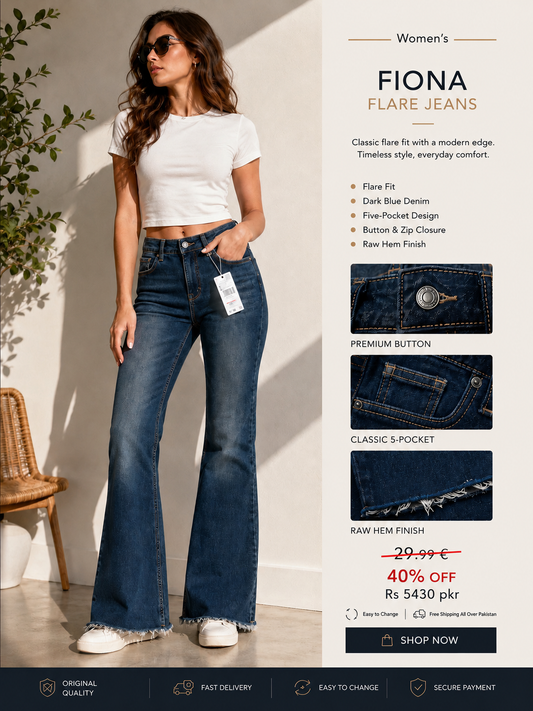 Fiona Women’s Flare Jeans – Dark Blue Denim