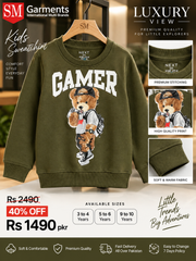 Boys' Olive Green "GAMER" Bear Graphic Sweatshirt – Next