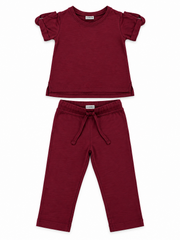LC Waikiki Girl’s Maroon Two-Piece Top & Trouser Set